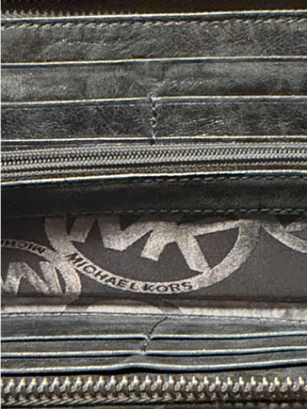 Michael Kors Rouched metallic pewter Leather Zip Wallet